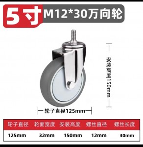 不鏽鋼5吋M12絲桿灰色輪